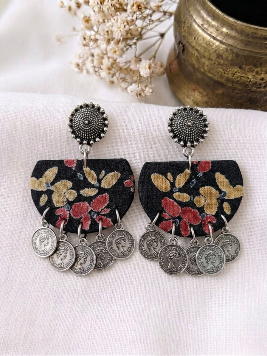 Black Floral Coin Half Rounds