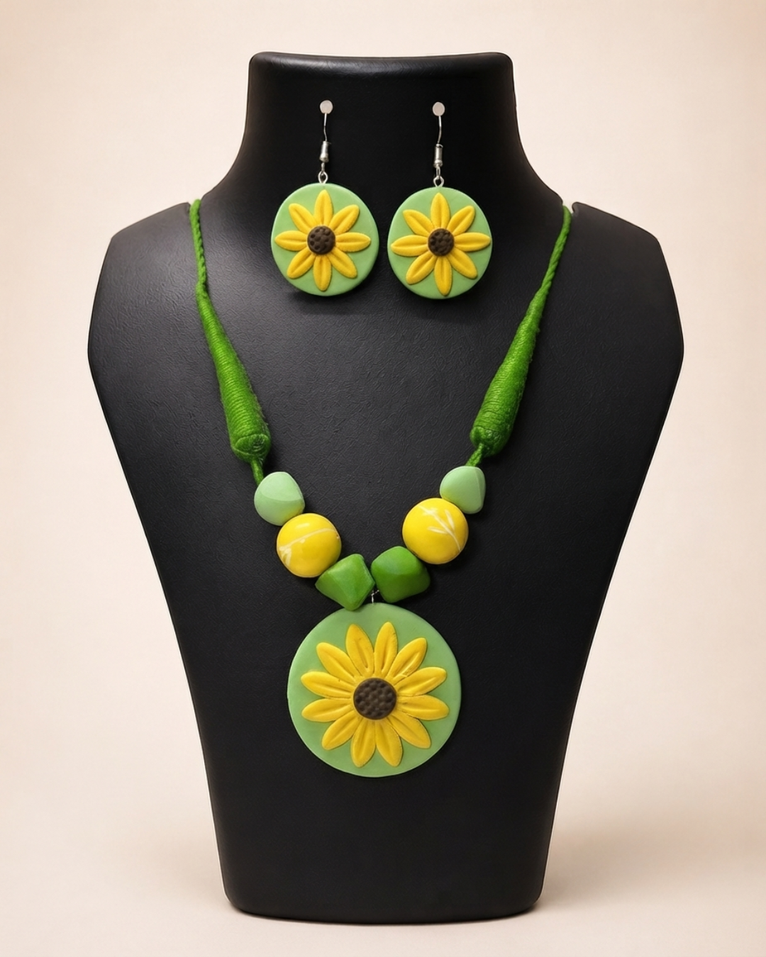 Sage Sunflower Necklace Set