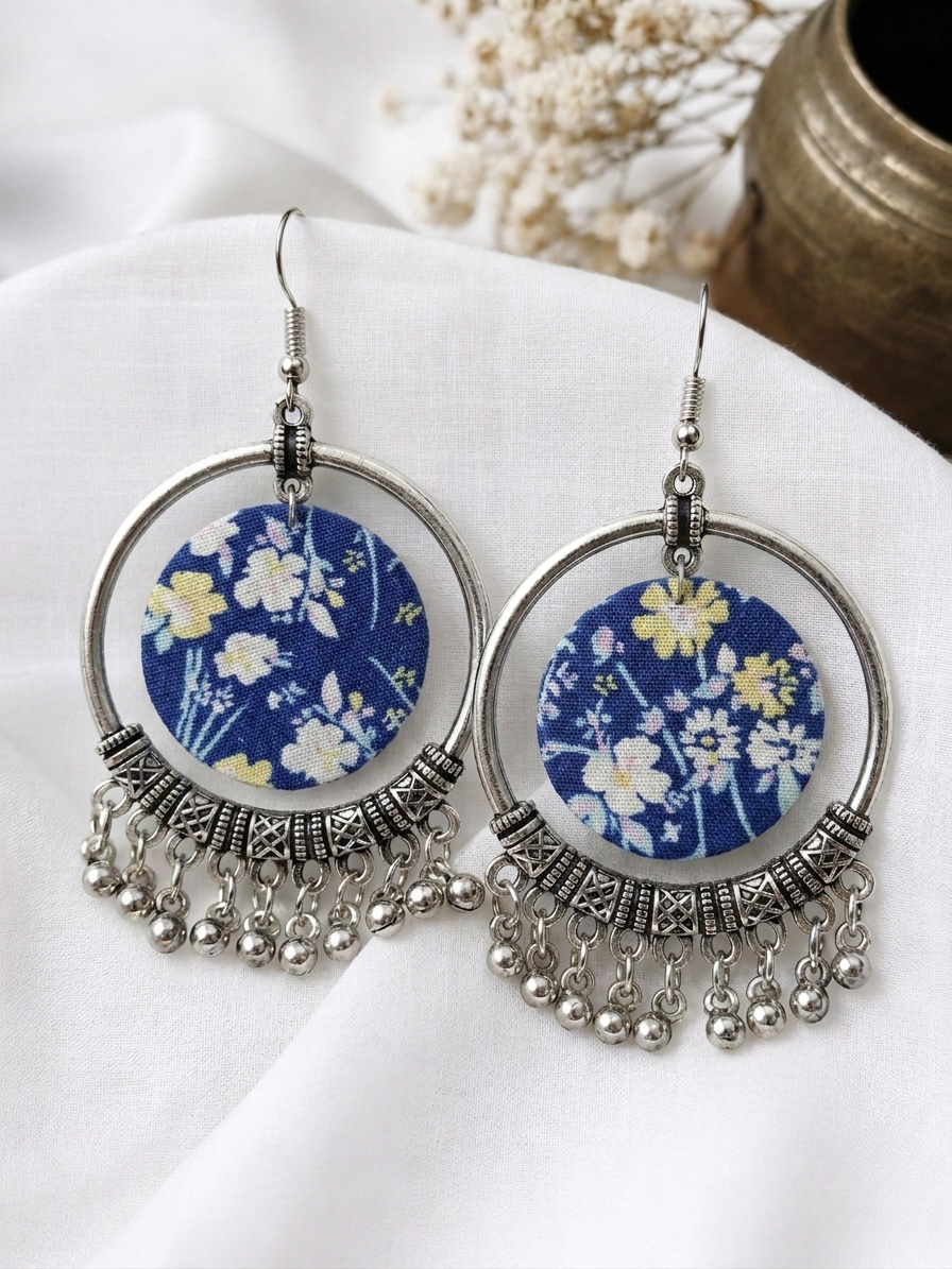 Blue Yellow Floral Fabric Hoops