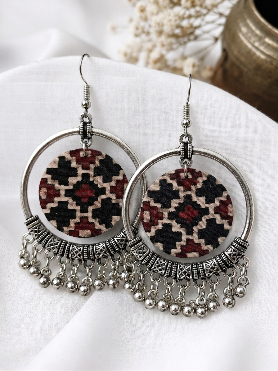 Maroon Aztec Fabric Hoops