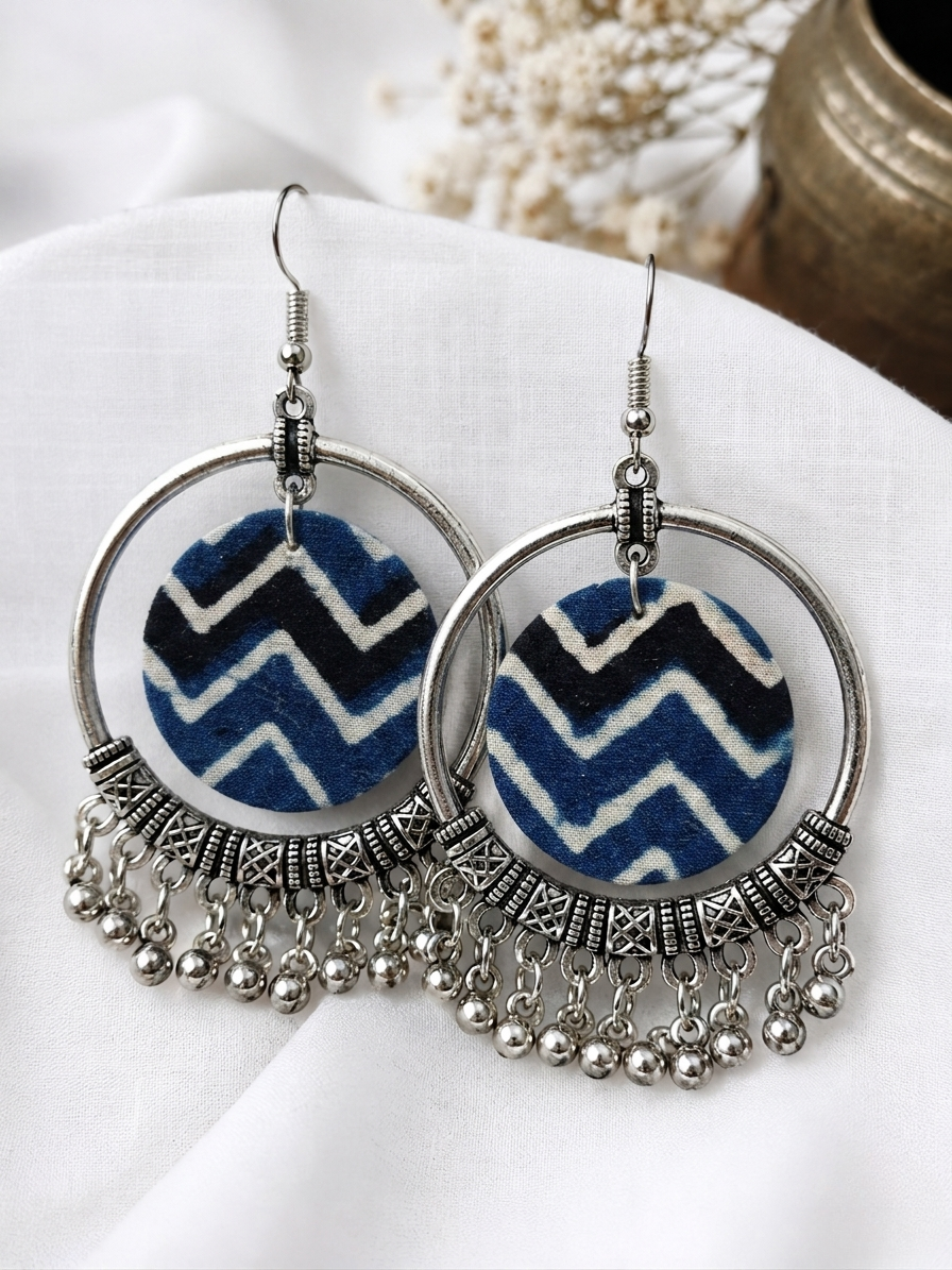 Indigo Zigzag Fabric Hoops
