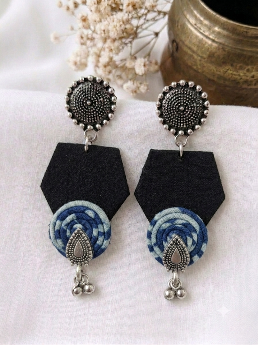 Black Spiral Drop Pentagons – Indigo