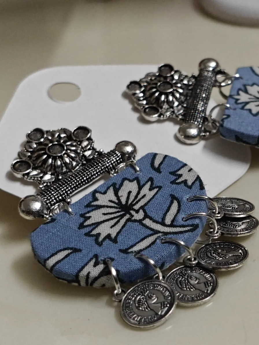 Dusty Blue Floral Coin Half Rounds – Statement Top