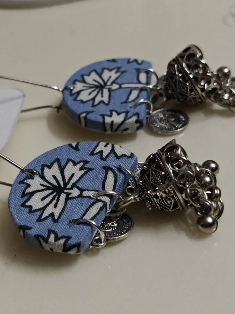 Dusty Blue Floral Jhumka Half Rounds