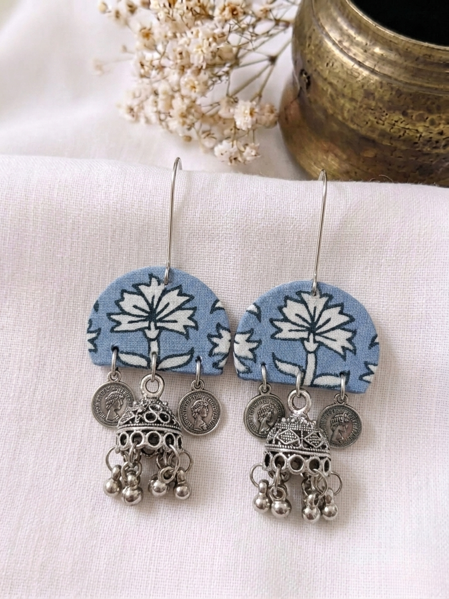 Dusty Blue Floral Jhumka Half Rounds