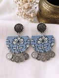 Dusty Blue Floral Coin Half Rounds