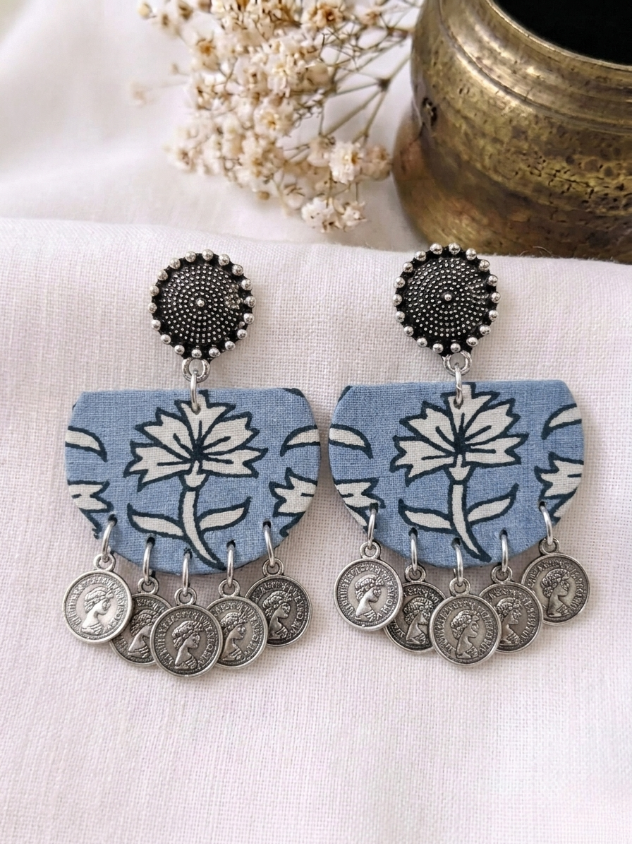 Dusty Blue Floral Coin Half Rounds