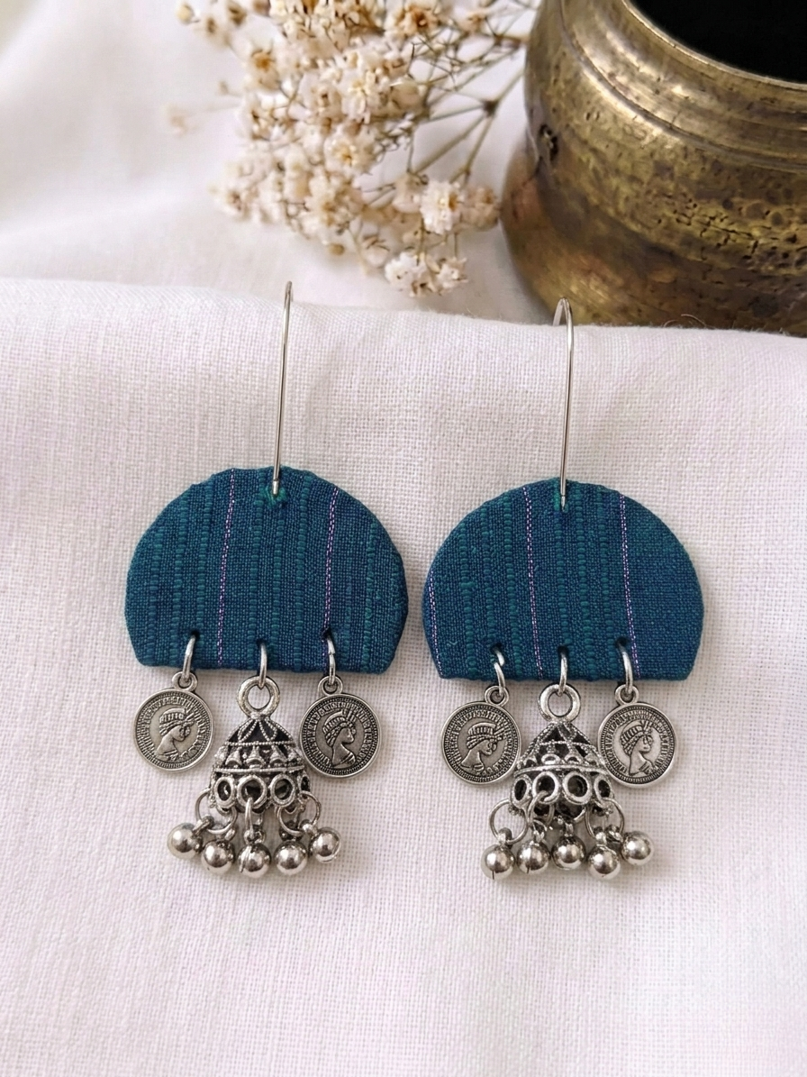 Teal Stripe Jhumka Half Rounds