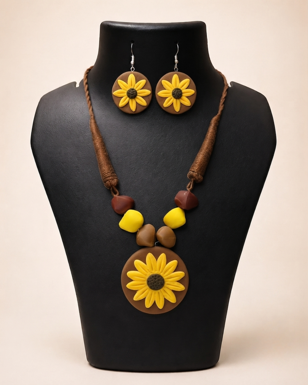 Brown Sunflower Necklace Set