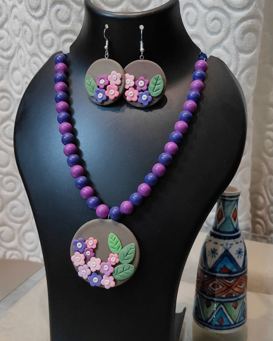 Violet Bouquet Disc Necklace Set