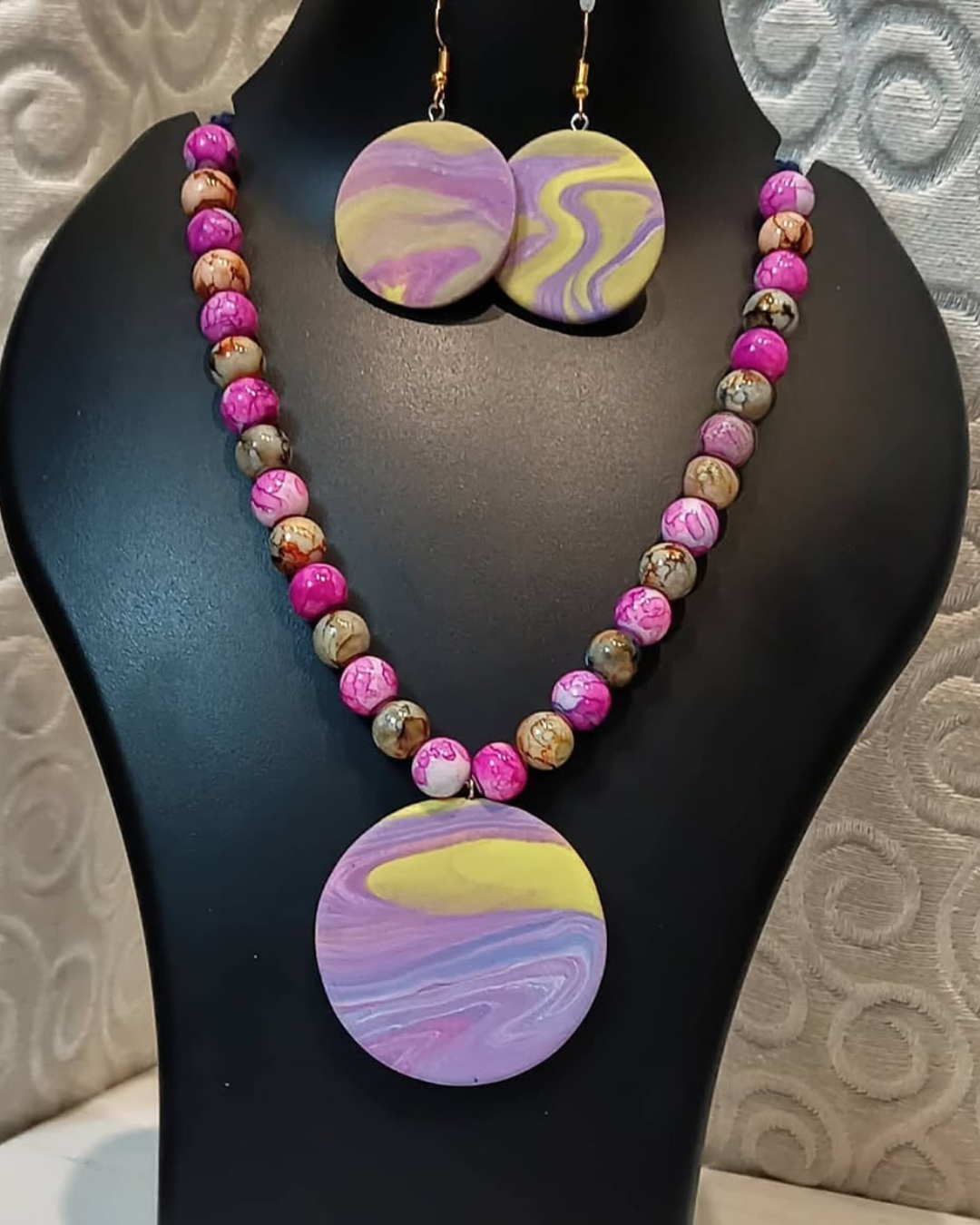 Lilac Swirl Disc Necklace Set