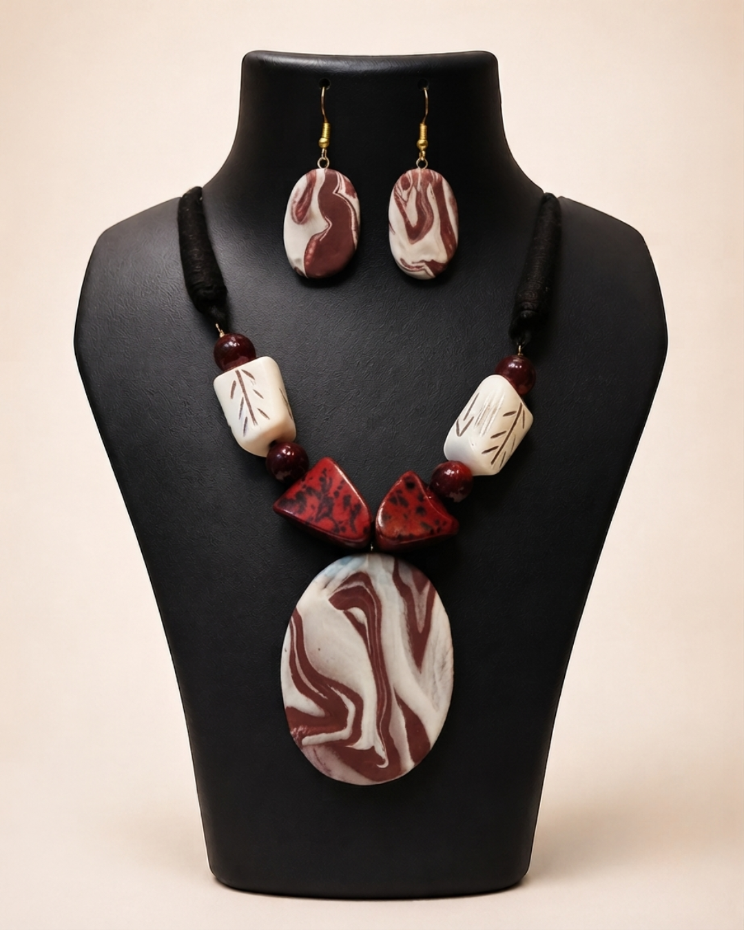 Mocha Swirl Oval Necklace Set
