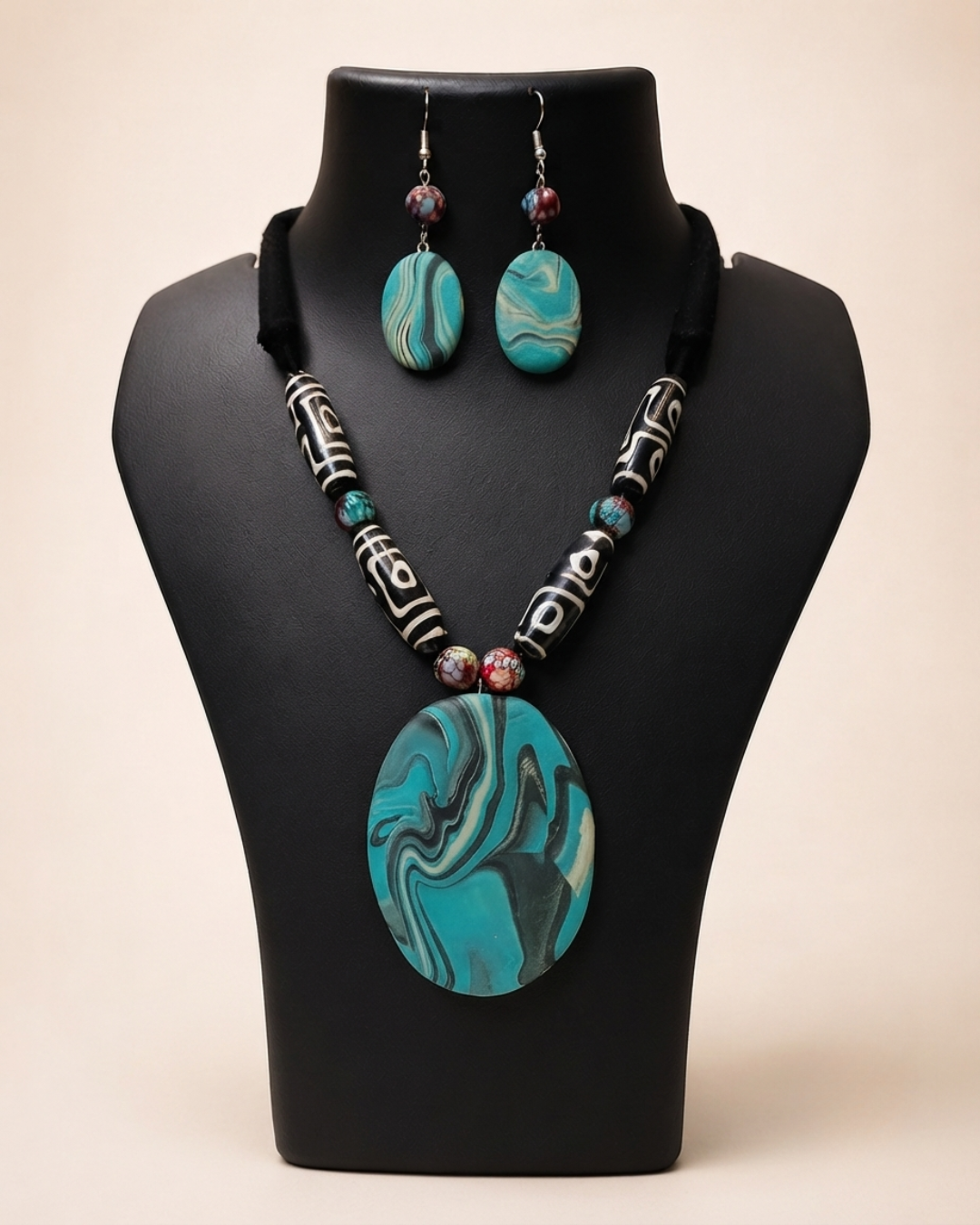 Turquoise Swirl Oval Necklace Set