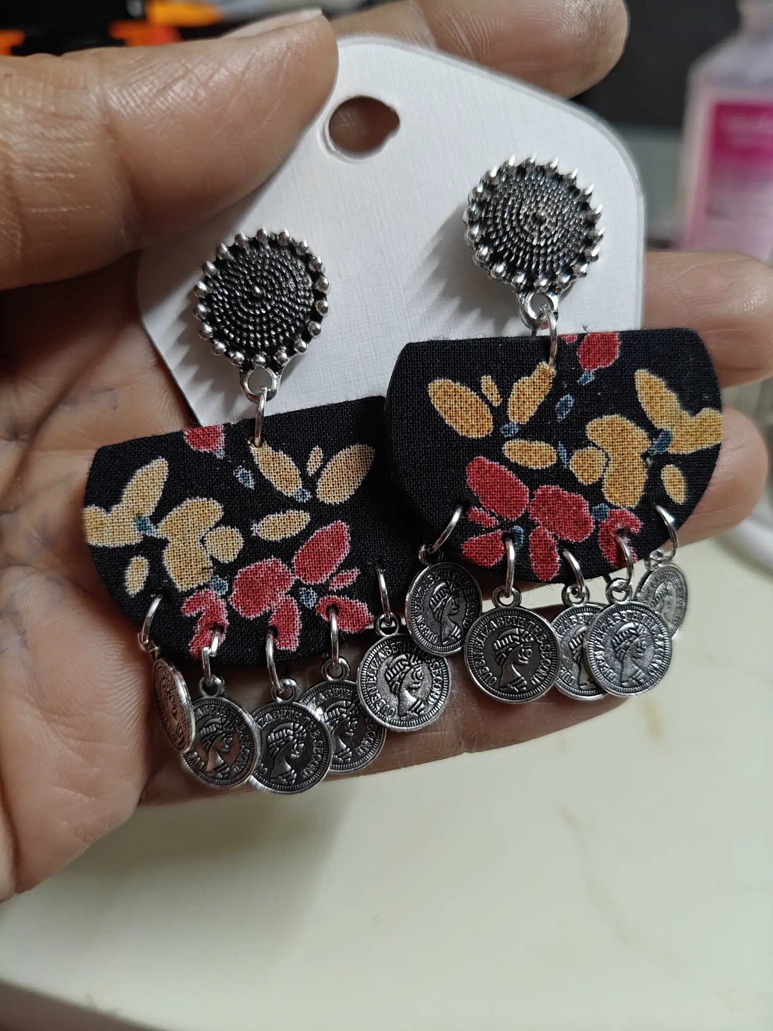 Black Floral Coin Half Rounds