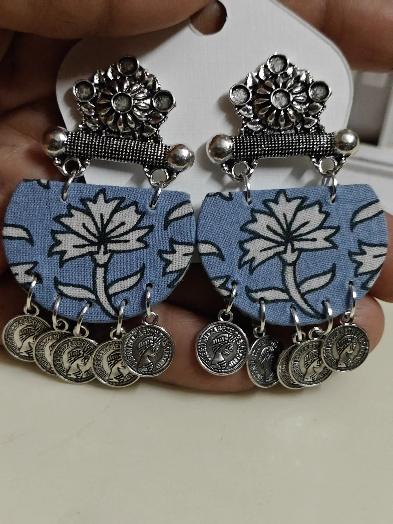 Dusty Blue Floral Coin Half Rounds – Statement Top