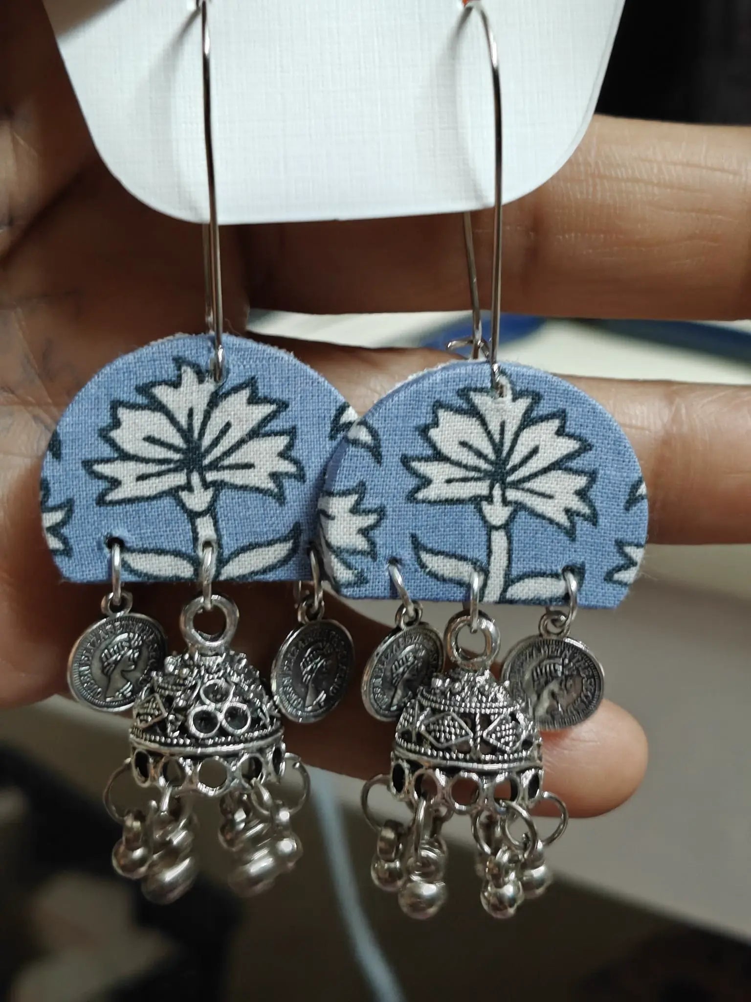 Dusty Blue Floral Jhumka Half Rounds