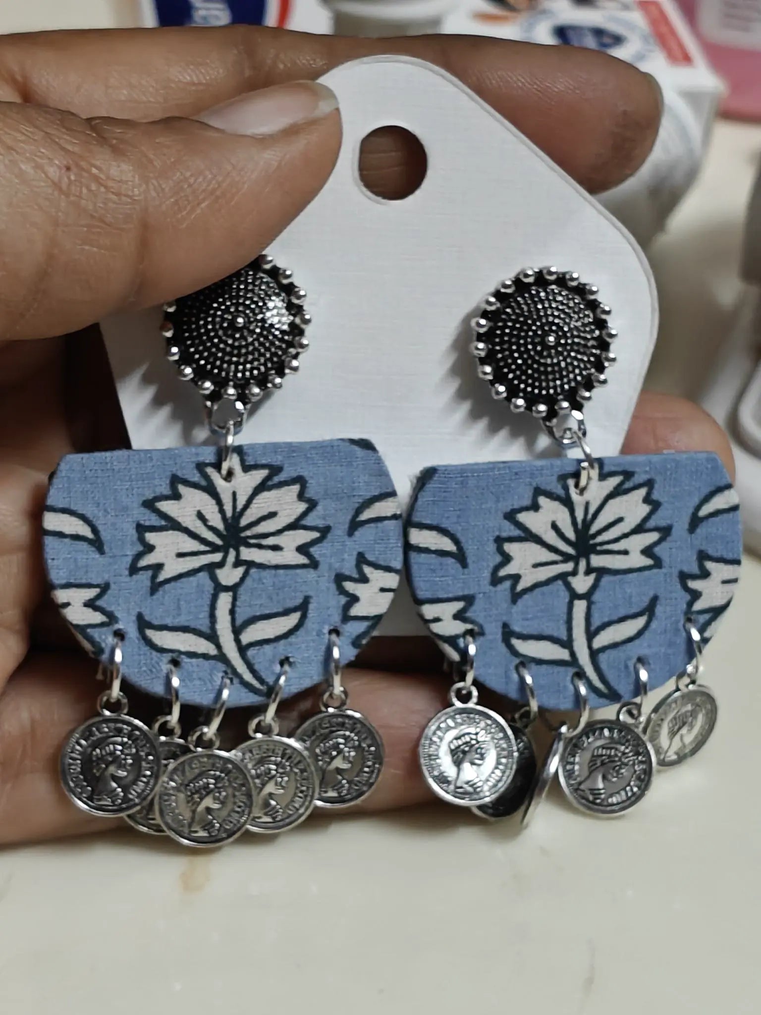 Dusty Blue Floral Coin Half Rounds