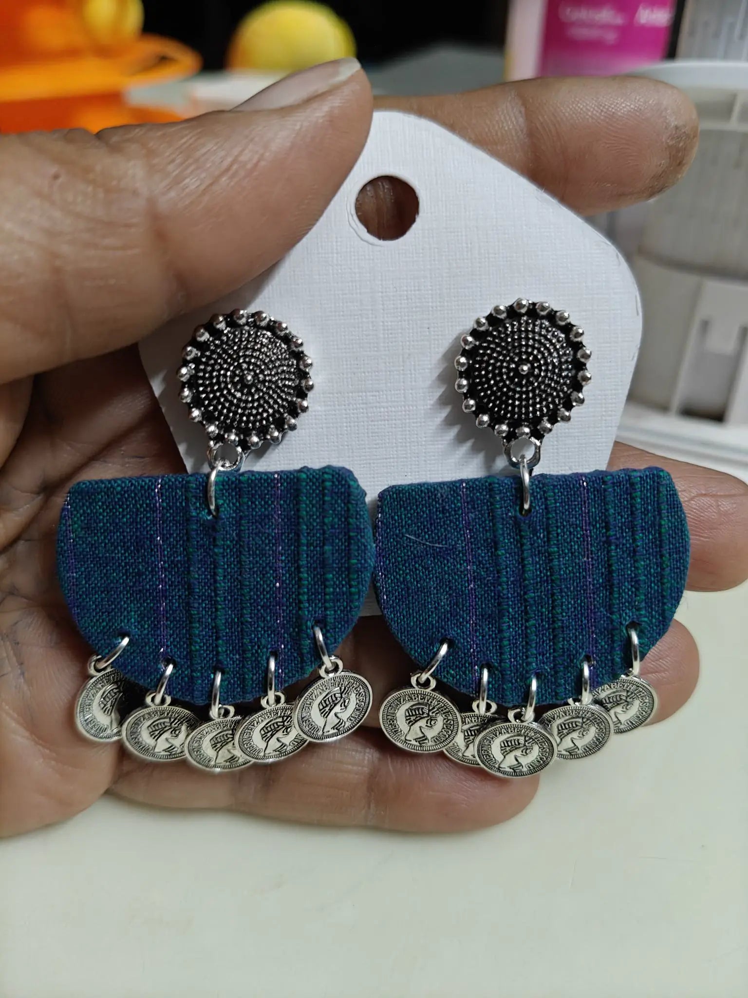 Teal Stripe Coin Half Rounds