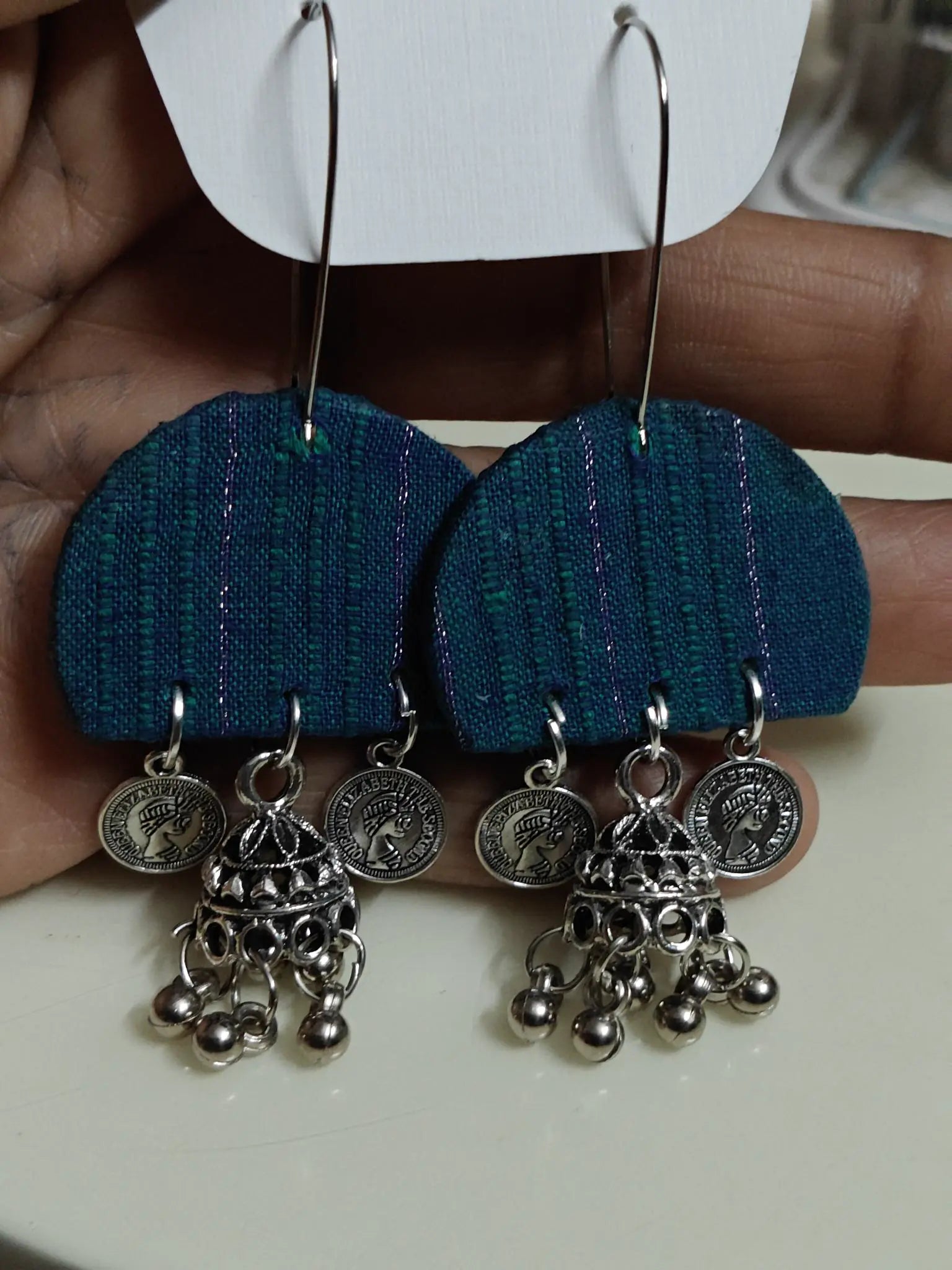 Teal Stripe Jhumka Half Rounds