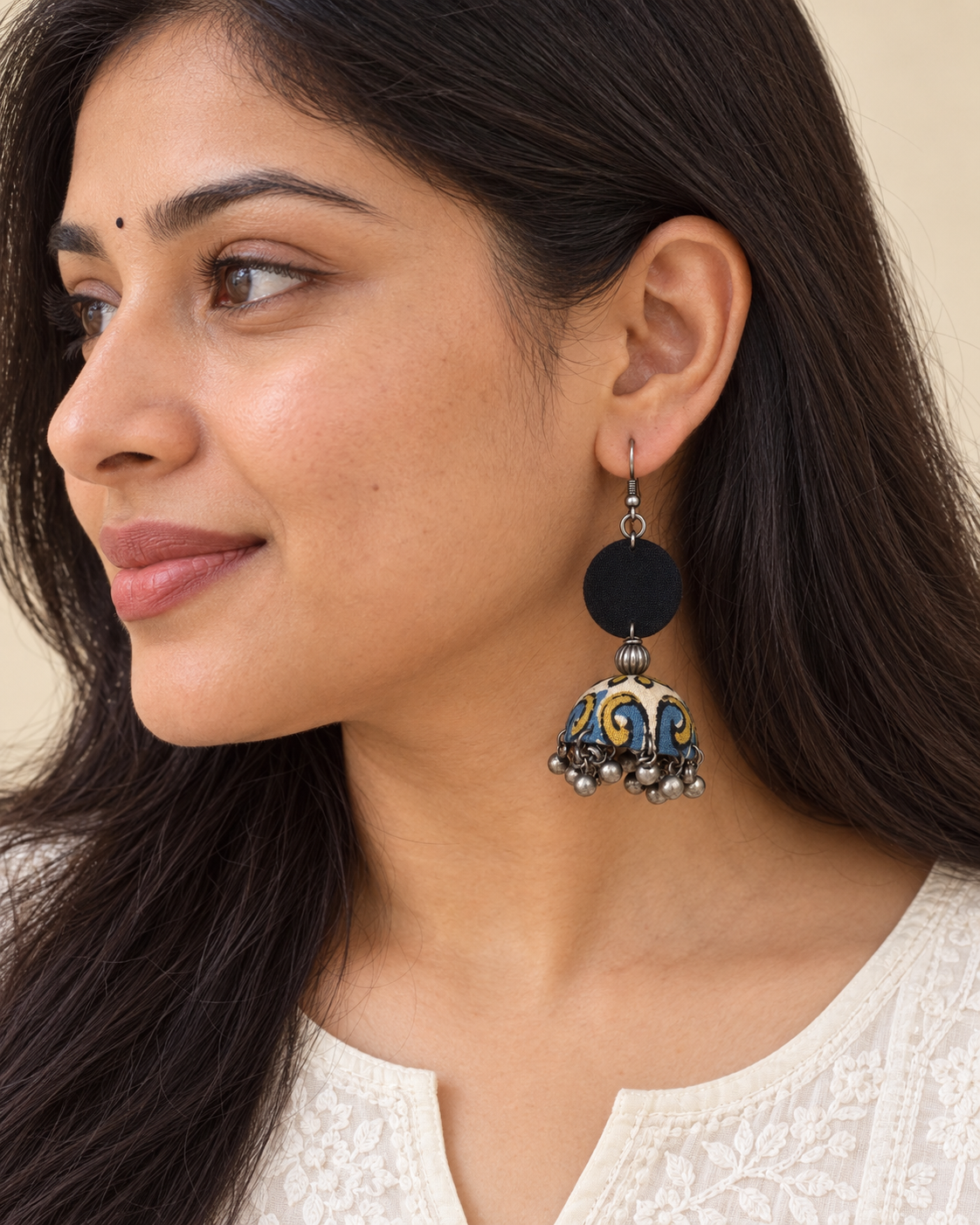 Indigo Paisley Jhumka