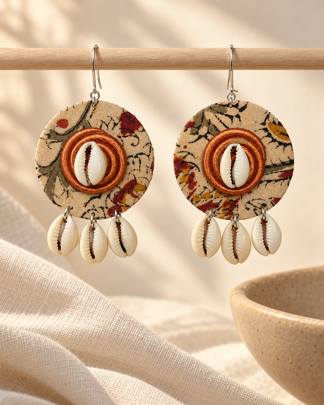 Cowrie Kalamkari Earrings