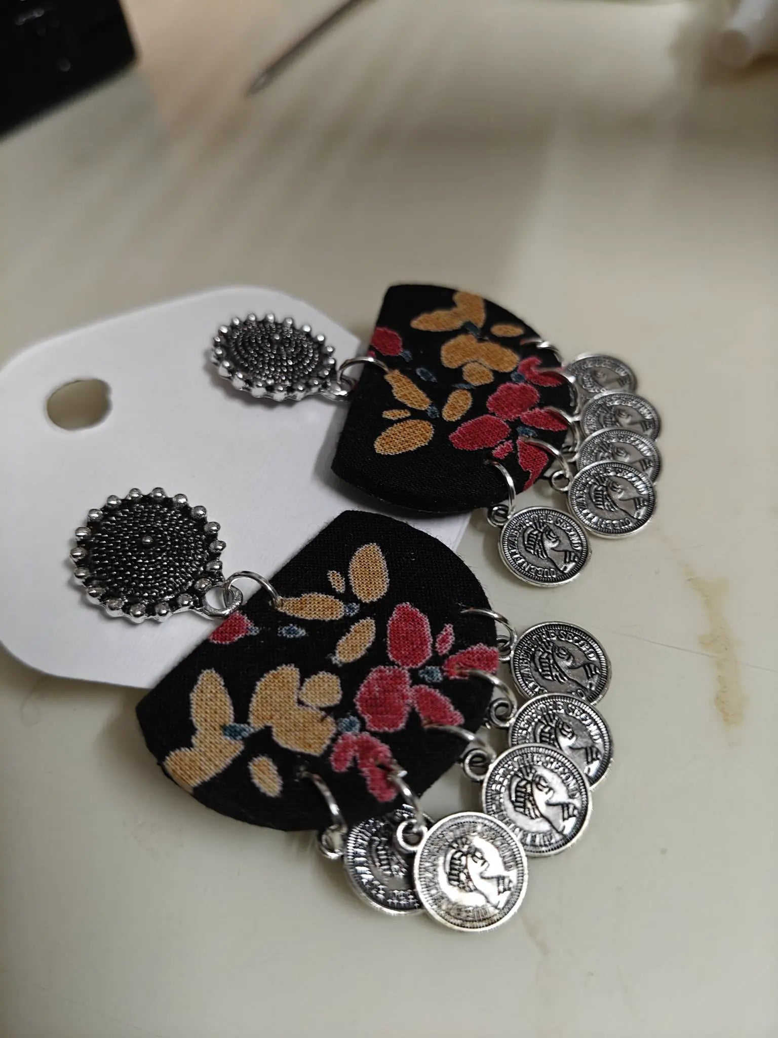 Black Floral Coin Half Rounds