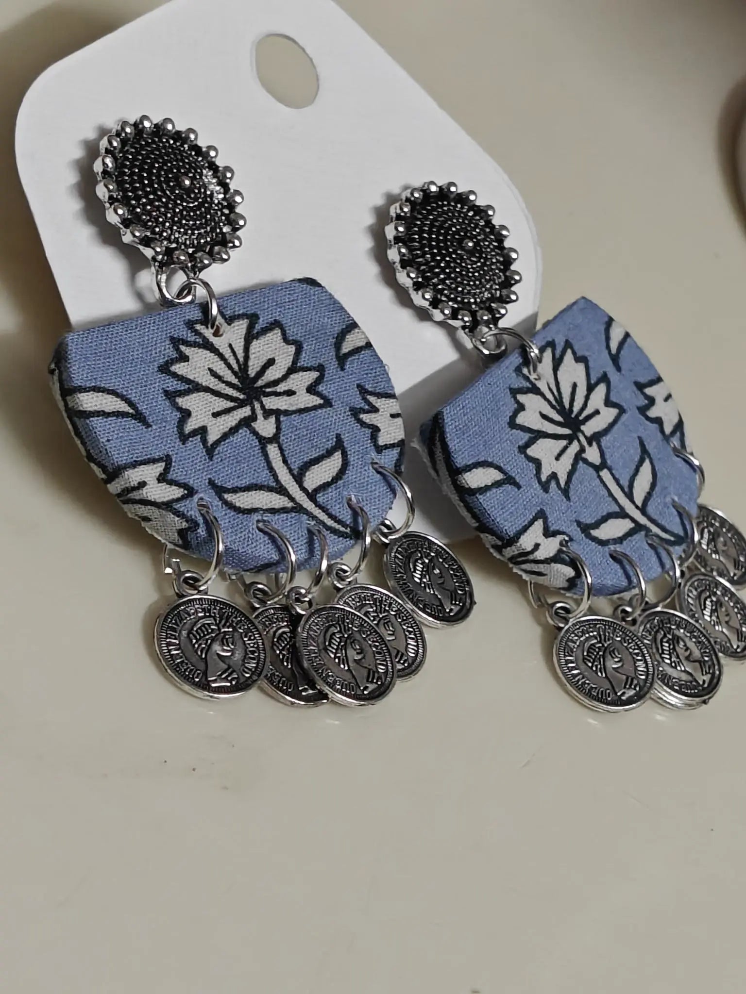 Dusty Blue Floral Coin Half Rounds