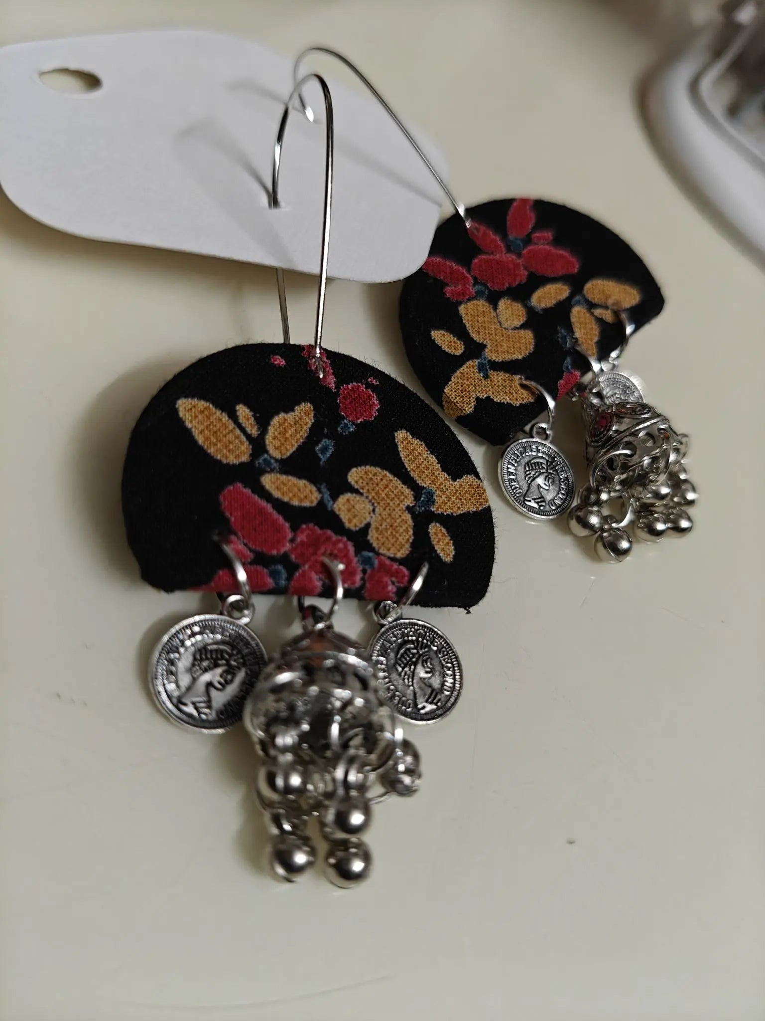 Black Floral Jhumka Half Rounds