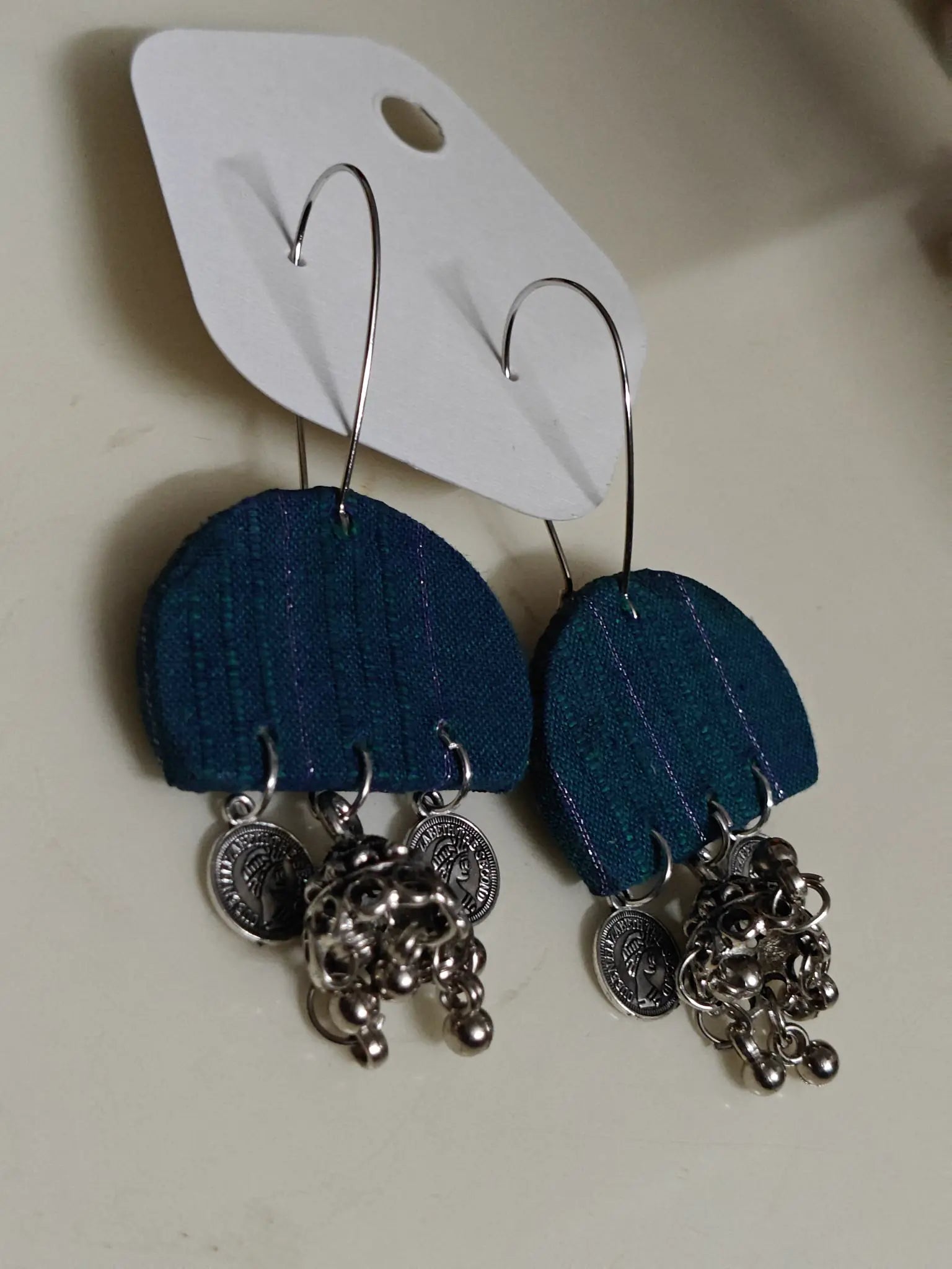 Teal Stripe Jhumka Half Rounds