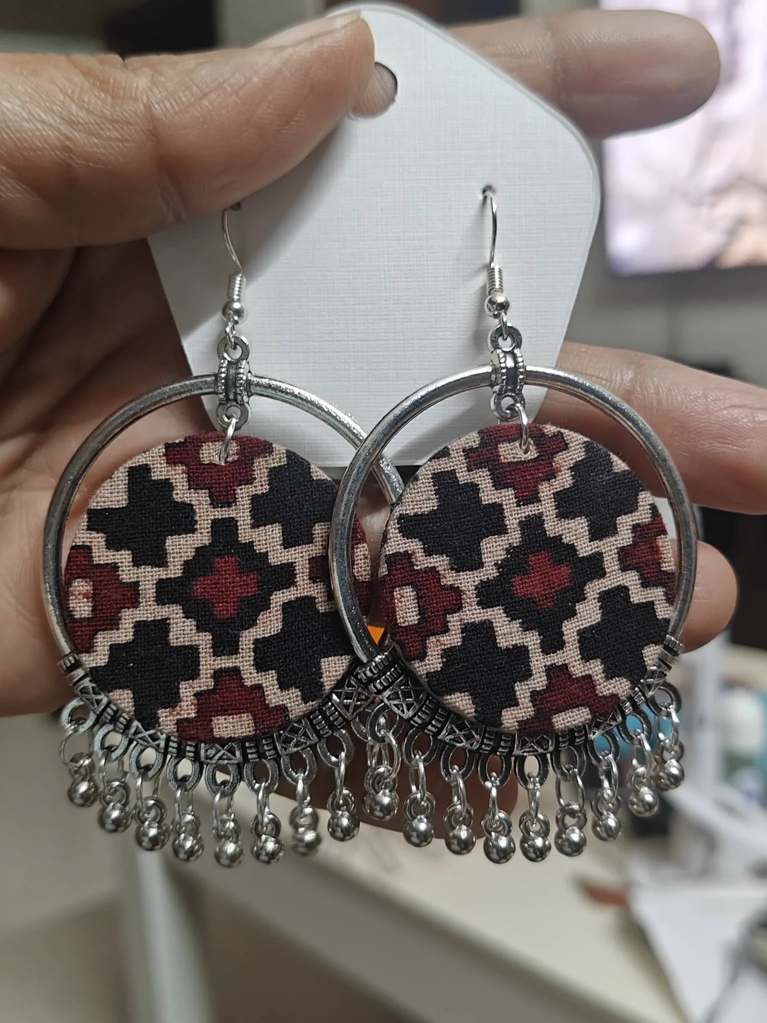 Maroon Aztec Fabric Hoops